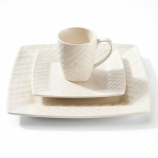Basketweave White Square Dinnerware for Rent