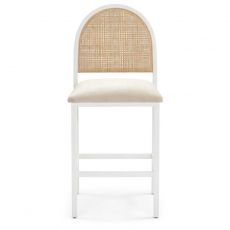 Hollis Stool White Cane - Ivory Velvet Cushion for Rent