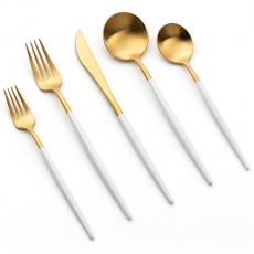 Vera Gold White Handle Flatware for Rent