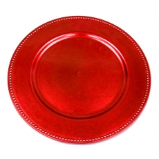 Red Beaded Melamine Charger for Rent