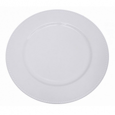 White Beaded Melamine Charger for Rent