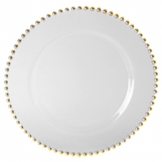 Glass Gold Beaded Charger Plate for Rent