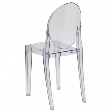 Clear ghost chair with arms side view