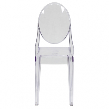 Clear ghost chair with arms back view