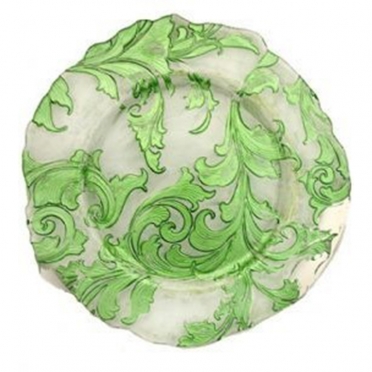 Green Damask Glass Charger Plate for Rent