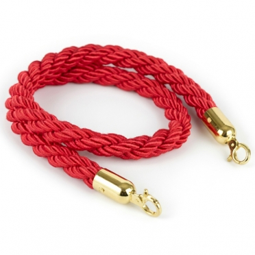 Red Braided Velour Rope - 5′ GOLD Hook for Rent
