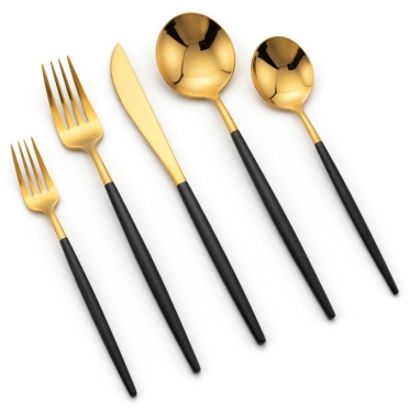 Vera Gold Black Handle Flatware for Rent