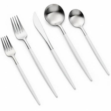 Vera Silver White Handle Flatware for Rent