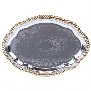 Stainless Gold Trim Oval Tray for Rent