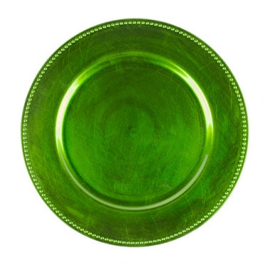 Green Beaded Melamine Charger for Rent