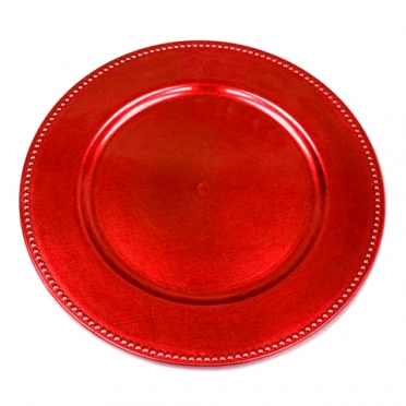 Red Beaded Melamine Charger for Rent