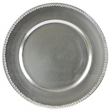 Silver Beaded Melamine Charger for Rent