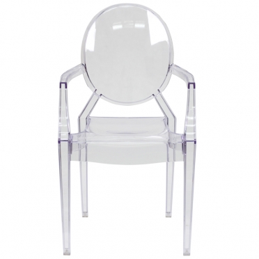 Clear ghost chair with arms front view