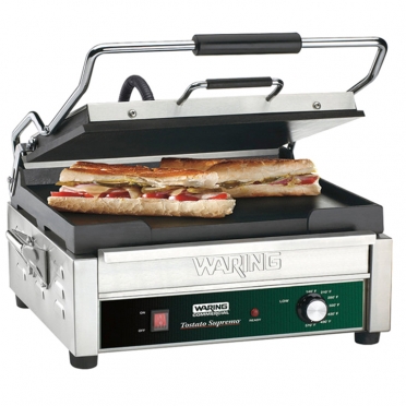 Commercial panini grill with grilled panini