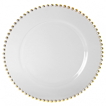 Glass Gold Beaded Charger Plate for Rent