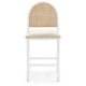Hollis Stool White Cane - Ivory Velvet Cushion for Rent