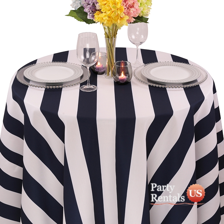 Colored Prints Cabana Stripe Tablecloth for Rent